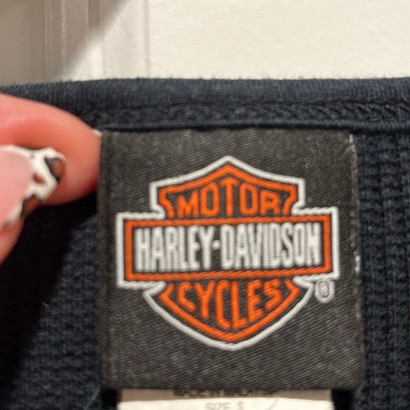 Vintage Harley Davidson Long Steve ribbed waffle knit embroidered black Henley - Picture 6 of 11